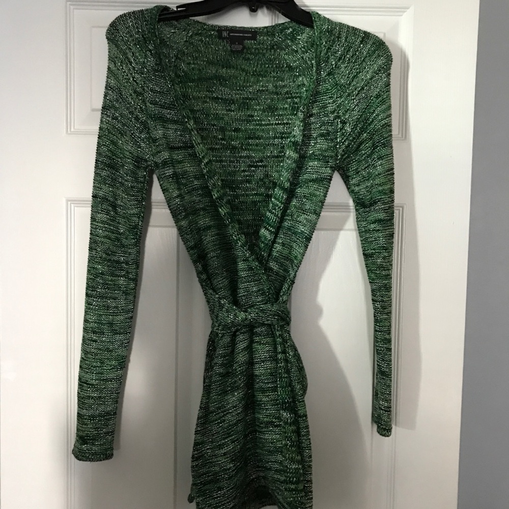 INC Green, Black and Silver Wrap Cardigan Sweater